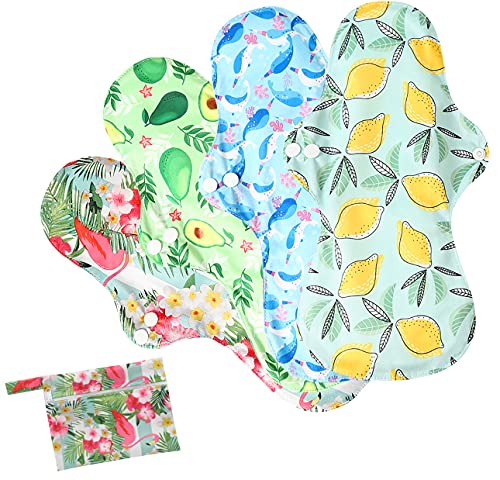 4 Stück 35 cm Slipeinlagen Waschbar für Nacht, Waschbare Stoffbinden aus Bambus Naturbinden, Wiederverwendbare Binden, mit 1 Mini-Tragetasche (Extra groß- 33cm/13 inch, Grün) Cover
