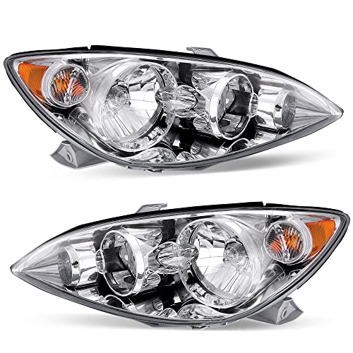 Image of OEDRO Headlight Assembly Compatible with 2005 2006 Camry 05 06 Headlamp with Amber Reflector Clear Lens Chrome Housing