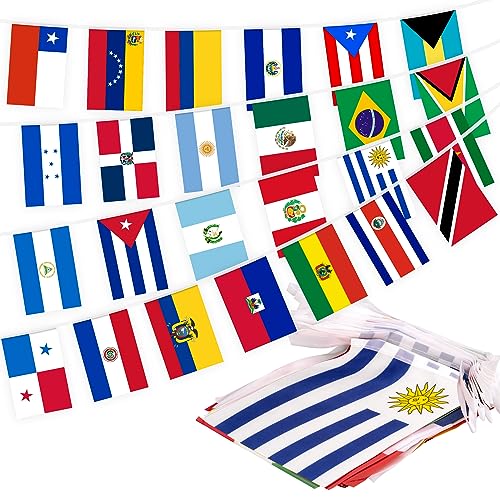 Latin America 25 Countries String Flag Pennant Banner, Small Mini Flags Bunting Banner, Latino Flag Banners for Heritage Hispanic Month, Decoration for School, Party, Sports Events, 30 Feet 25 Flags