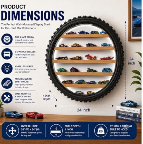 Image of Wooden Wall Shelf Display Rack for 1:64 Scale Die-Cast Cars, White
