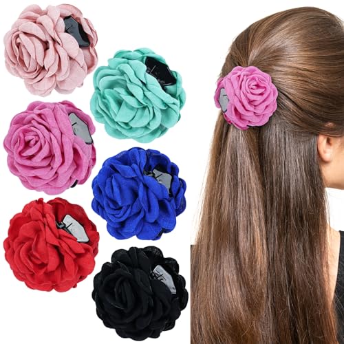 Pinzas para cabello retro con flores, pack 6 piezas