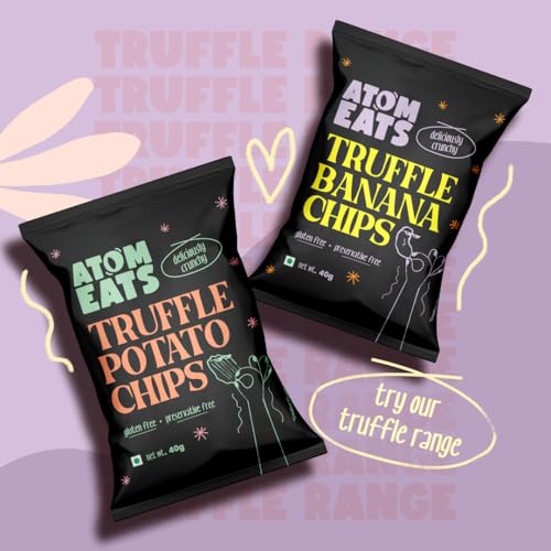 Image of Atom Eats Truffle Flavoured Banana Chips, 50g (Pack of 3) | Truffle & Cheese Sprinkled Chips | Crunchy Gourmet Snacks for Parties, Drinks, Tea & Coffee | Imported Quality | Social Gatherings - Fun Snack - Cafe