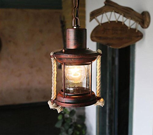 Suspension lampe pendentif Luminaire pendentif Rétro Lumière suspendue E27 1 lumière Éclairage de plafond pour Salle à manger Cuisine Salon Fer Corde de chanvre Verre Lampe , B Cover