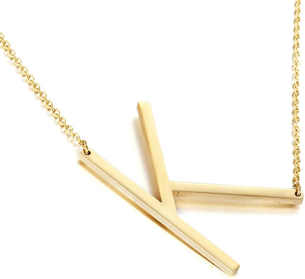 MOMOL - Collar con dije de inicial inclinada de acero inoxidable, chapado en oro de 18 quilates con letras grandes. Collares para mujer con