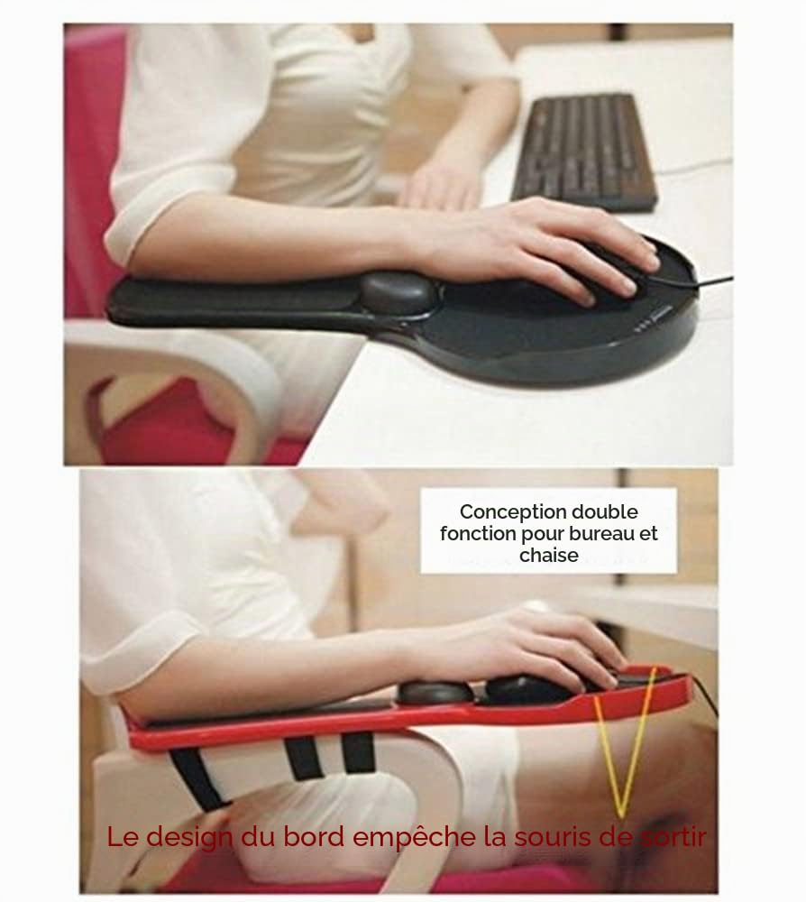 Xichen® Repose-poignet et avant bras ergonomique réglable pour bureau et chaise, tapis de souris noir