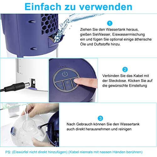 climatiseur portable, 4 en 1 mini refroidisseur d'air à ventilateur de refroidissement, con 3 velocità,timer 2/4h, 7 colori luce, per casa e ufficio,cadeau d'été spécial