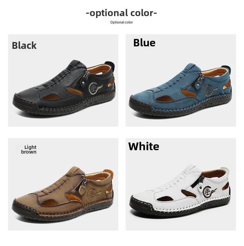 Men's Leather Fisherman Sandals Slip-On Closed Toe Breathable Loafers for Walking,Driving&Outdoor Side Zipper Hand-Sewn Comfort4