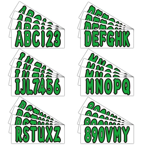 Image of 3 inch Registration Numbers and Letters Marine Sticker Decal | 4 Sets Alpha-Numeric Vinyl Letter for Jet Ski PWC Personal Watercraft Green