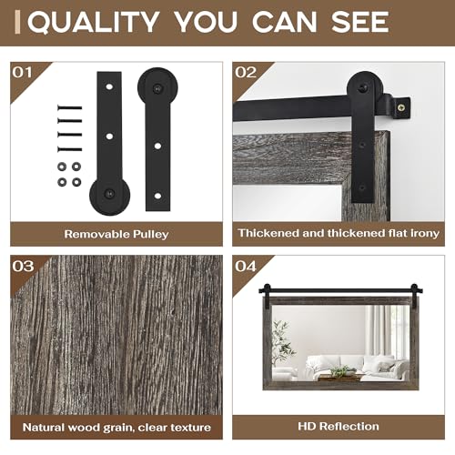 Image of COGOOD Farmhouse Barn Door Mirror - 41 inch x 26 inch Rustic Wood Framed Wall Mirror for Bathroom, Living Room, Entryway Wall Decor (Speckled White)