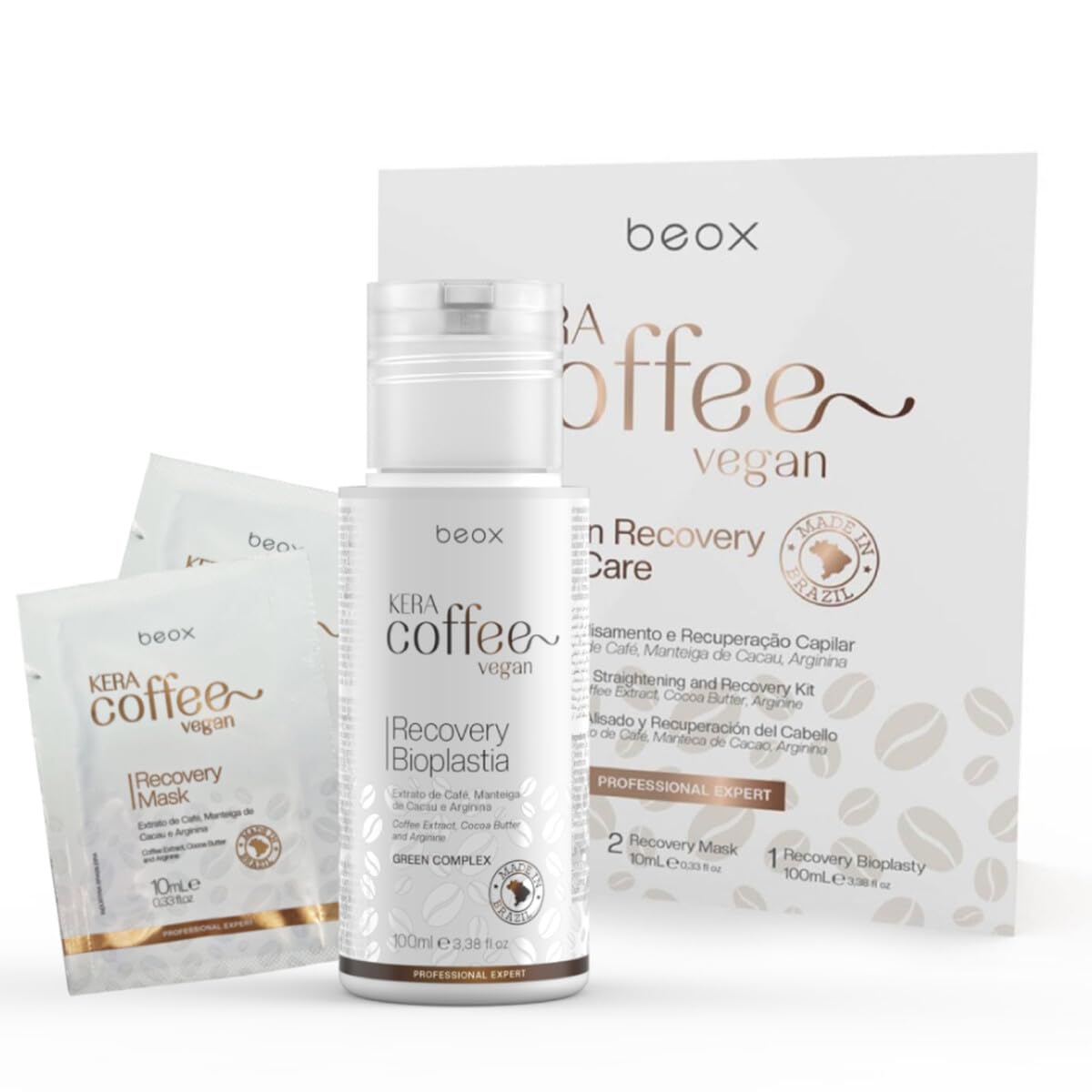 Beox KeraCoffee Kit Alisador 100ml Linea Vegana completamente libre de formol y sustancias de origen animal. Formulado con activos naturales, orgánicos.