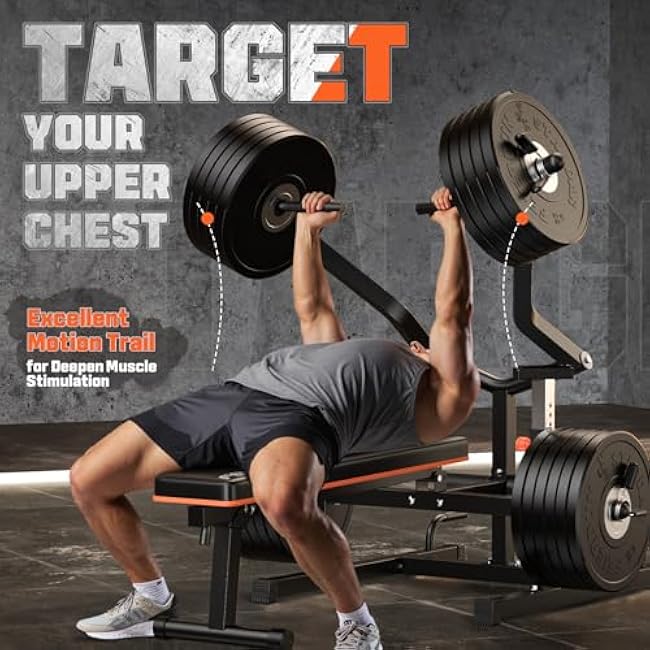 FEIERDUN Chest Press Machine, 1250LBS Weight Bench Press Machine with Independent Converging Arms, Adjustable Flat Incline Bench for Chest & Arms, AB Workouts, Shoulder Home Gym Equipment