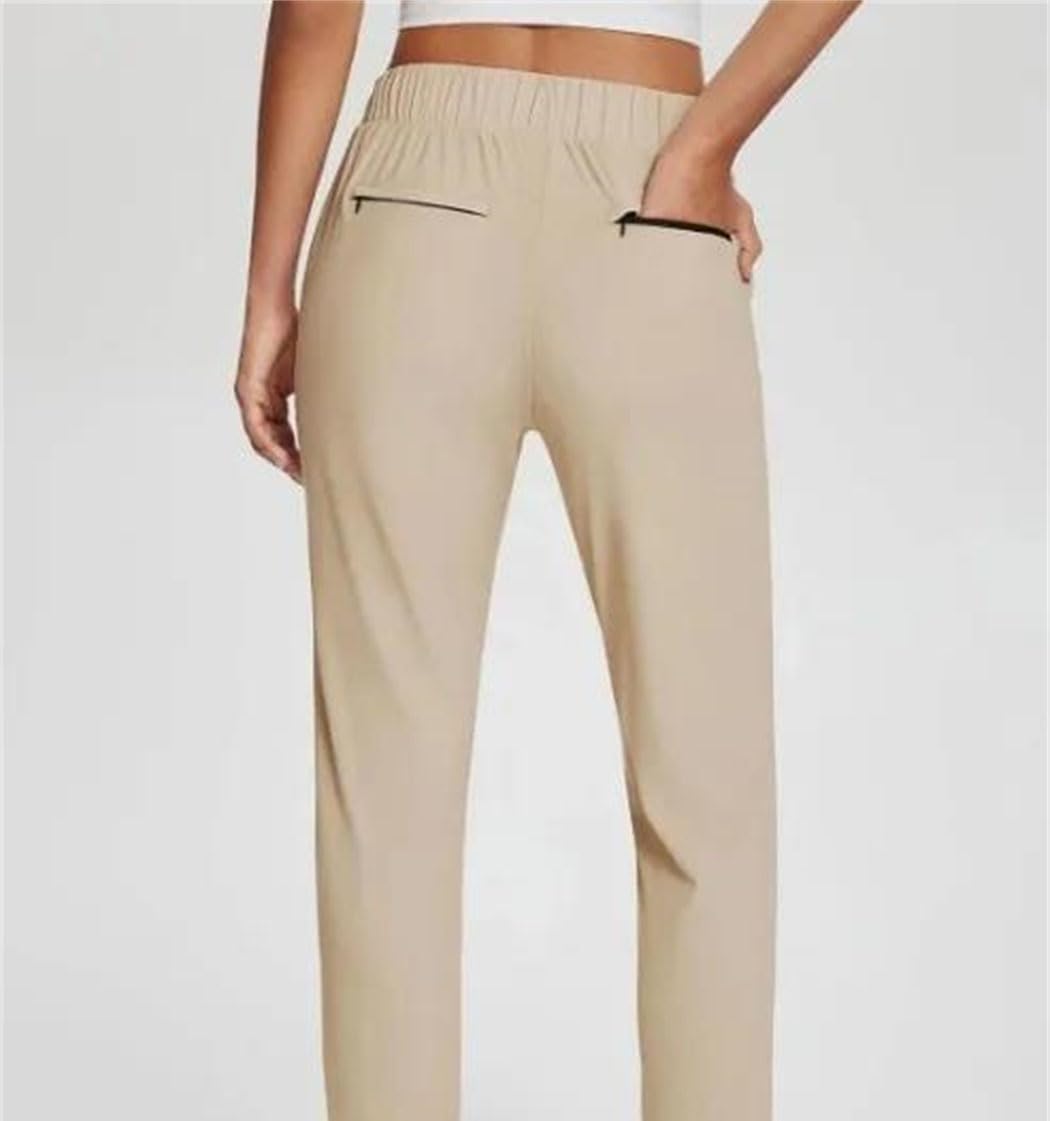 Women Elastic High Waist Golf Pants Lightweight Quick Dry Slim Fit Work Casual Pants with Side Pockets