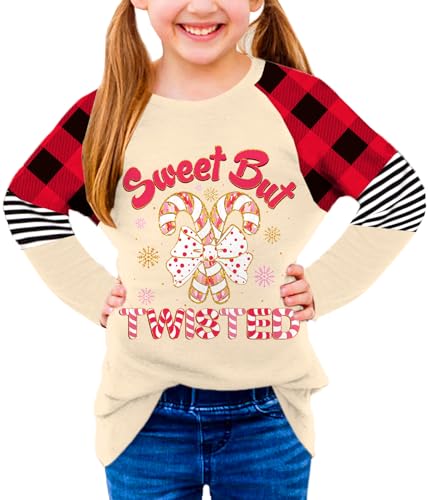 Image of BesserBay Girls Christmas Raglan Shirt Casual Leopard Stripe Patchwork Tunic Top 4-14 Years