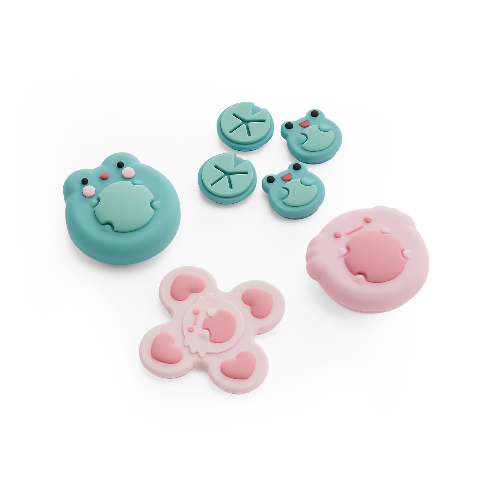 GeekShare Animal Cross D-Pad Button Caps Thumb Grip Caps Set Compatible with Switch 2, ABXY Key Buttons Sticker Cover Caps for Switch 2025, Frog &amp; Axolotl