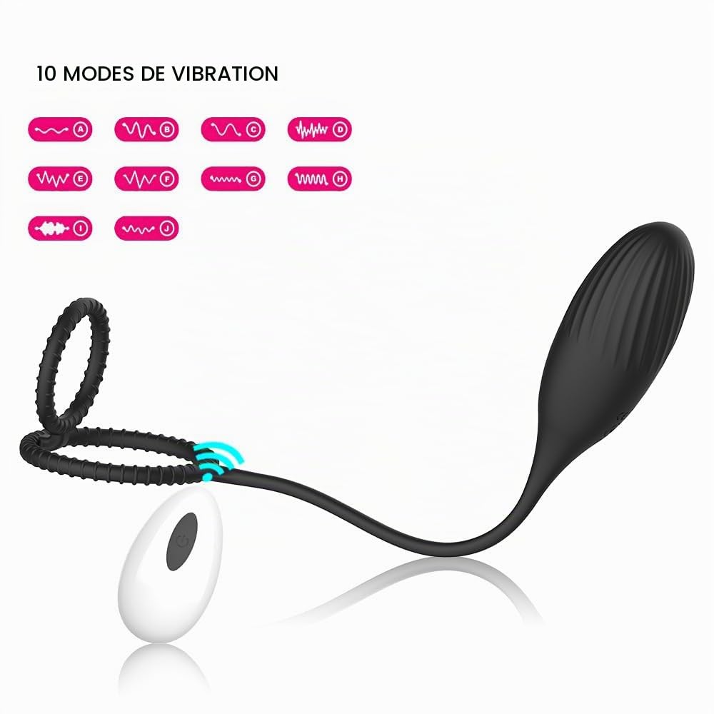 Anneau Pénien Double avec Stimulateur de Prostate - Cockring Vibrant avec Télécommande sans Fil - 10 Modes de Vibration - Silicone Médical pour Érection Plus Dure et Endurance - Sextoy Homme Point P
