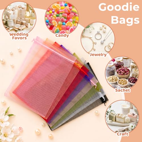 Image of Crweety 50PCS Organza Bags 6x9 Blue Small Mesh Gift Bags Drawstring for Jewelry Sachet Candy Treats, Sheer Pouches Cute Baggies for Birthday Baby & Bridal Shower Wedding Graduation Party Favors