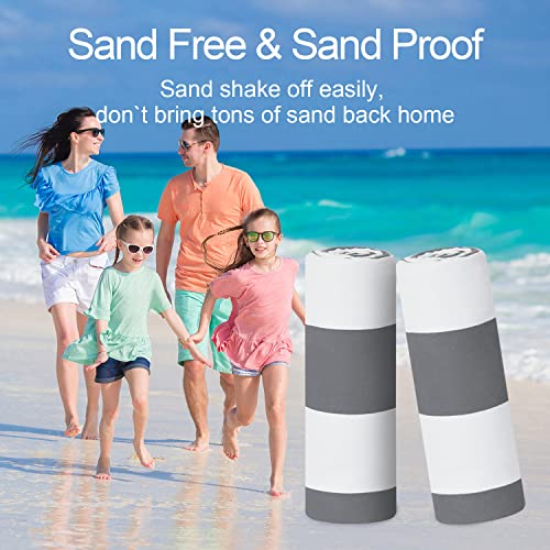 Plazenzon Microfiber Beach Towel Oversized Travel Towel (X-Large 70 * 35), Quick Dry Towel For Swim, Pool - Sand Free Beach Towel - Lightweight, Compact Beach Towel For Kids Adult(Gray Stripes) #TOP6