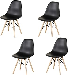 Sillas de Comedor nórdicas Asiento Acolchado de plástico Silla fácil de Limpiar para Sala de Estar, Patio, terraza, Oficina, Cocina-Black-Four