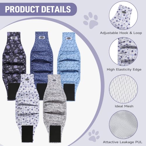 Image of Male Dog Diapers, High Absorbing Dog Belly Bands for Male Dogs, Washable Reusable Dog Males Wraps(5 Pack)