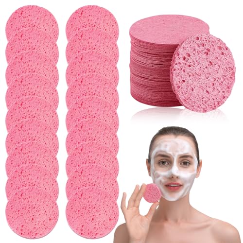 SUNNIFLY 60 Esponjas Comprimidas Maquillaje cara，Esponja Limpieza Facial Reutilizable，para Desincrustación，Limpieza y Exfoliación Facial