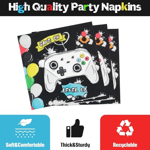 Wernnsai PARTY SUPPLIES SET-009 Video Game Party Supplies Set- 33 Pcs Disposable Table Gaming Theme Decoration Family Games Night Party Tablecloth Plates Napkins For Kids Boys Baby Shower Gamer Lovers Birthday Party Serves 16 Guests thumb #3