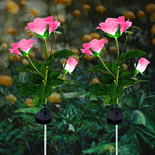 ZVO Lumières de Jardin Solaires pour Extérieur, 2 Piece Lampes Fleurs de Roses Solaires, 6 LED Éclairage de Jardin Décorative Etanche Solaire pour Jardin...