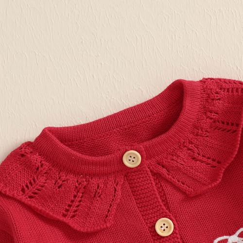 Toddler Baby Girl Knit Cardigan Sweater Bow Print Ruffle Long Sleeve Button Down Sweaters Fall Winter Clothes3