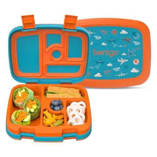 Image of Bentgo Kids Prints Leak-Proof, 5-Compartment Bento-Style Kids Lunch Box - Ideal Portion Sizes for Ages 3-7, Durable, Drop-Proof, Dishwasher Safe, & PFAS & BPA-Free Materials (Planes)