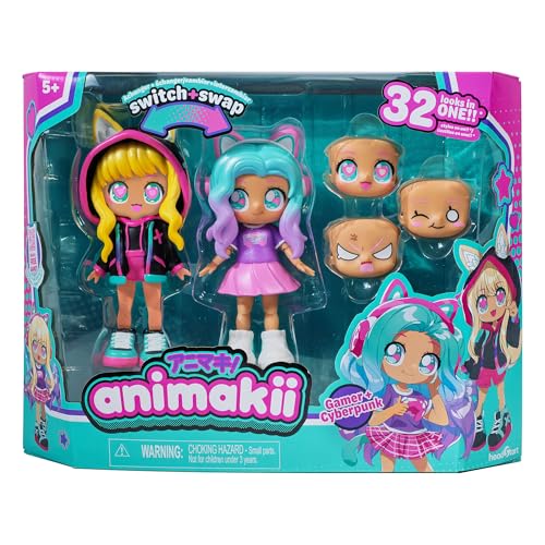 Animakii Fashion Dolls, Customisable Cyberpunk + Gamer Style, 5” Fashion Doll with 32 Looks in One, Doll Accessories, Clothes - Image 2