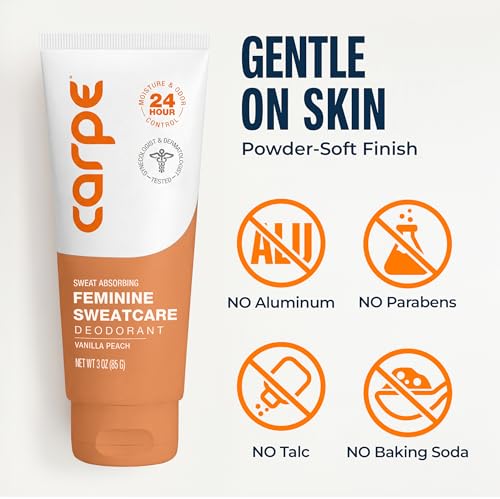 Image of Carpe Feminine Sweatcare Intimate Deodorant - pH Balanced, 24Hr Moisture & Odor Control Whole Body Deodorant for Women - Gynecologist Tested & Safe for Private Parts - Vanilla Peach - 3oz