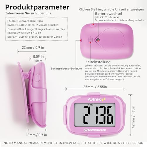 AVTREK Präziser 3D-Schrittzähler Mini-Schrittzähler für Walking oder Laufen im Freien Wanderaktivitäten