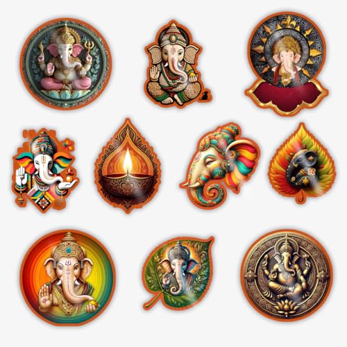Stick Store Inspirational Religious Sticker Shree Ganesha V2 Pack of 10 Glossy Waterproof Vinyl Stickers 2.8x2.8 Inch Laptop Stickers, Water Bottle Stickers, Phone Case, Skateboard & Bike Stickers