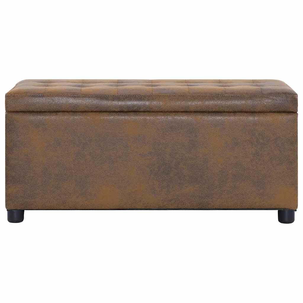 vidaXL Otomana de Almacenaje Piel de Ante Sintética Mobiliario Accesorios Almacenamiento Asientos Casa Hogar Cómoda Práctica Amplia Marrón 87.5cm