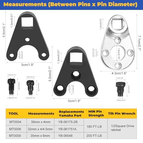 Image of Outboard Trim Tilt Pin Wrench Tools Set MT0004 38mm & MT0006 32mm & MT0009 35mm Compatible with Yamaha Suzuki Johnson Evinrude to Remove Trim /Tilt Caps Seals on Hydraulic Steering Cylinders (Set of 3)