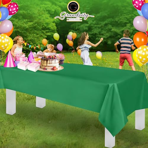Image of Grandipity Plastic Table Cloth Disposable 12 Pack 54 inch x 108 inch Rectangle | Green Plastic table covers, durable disposable tablecloths, fade and tear-resistent table cover for party, event