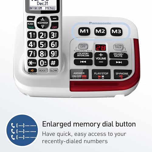 Panasonic Cordless Phone, 1 Handset Amplified Wireless Phone with Slow Talk, 40dB Volume Boost, 100dB Loud Visual Ringer, Hearing Aid Compatibility, Large Screen & Backlit Keypad - KX-TGM420W (White) - image 4