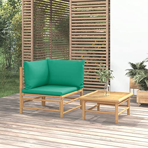 JUNZAI Set de Muebles de jardín 2 Piezas bambú con Cojines Verde, Conjunto Jardin Exterior, Muebles Jardin Exterior, Conjunto Terraza, Terraza Exterior Chill out, Garden Furniture 362292
