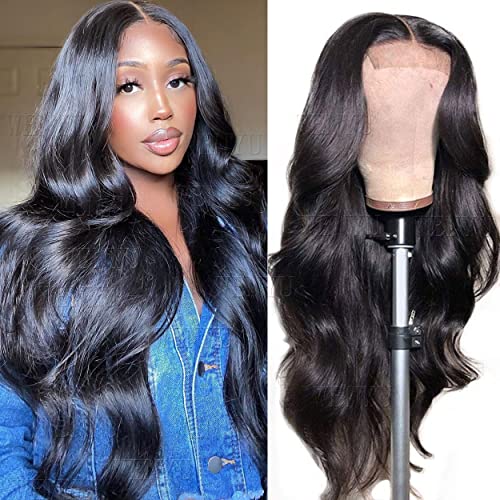 WENYU Lace Front Wigs Human Hair Body Wave 4x4 Lace Closure Wigs Human Hair Wigs for Black Women Human Hair Pre Plucked with Baby Hair Brazilian Body Wave 4x4 Lace Front Wigs Human Hair 9A Natural Black (28 Inch, Body Wave 4x4 Lace Closure Wig)