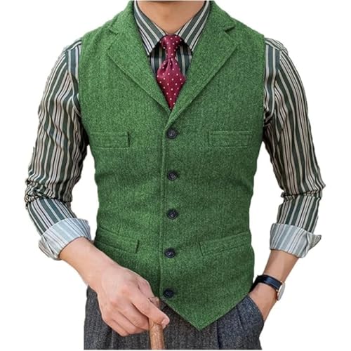 Men's Vintage Slim Single Breasted Fit Wool Herringbone Tweed For Wedding & Business Wearing Vest3