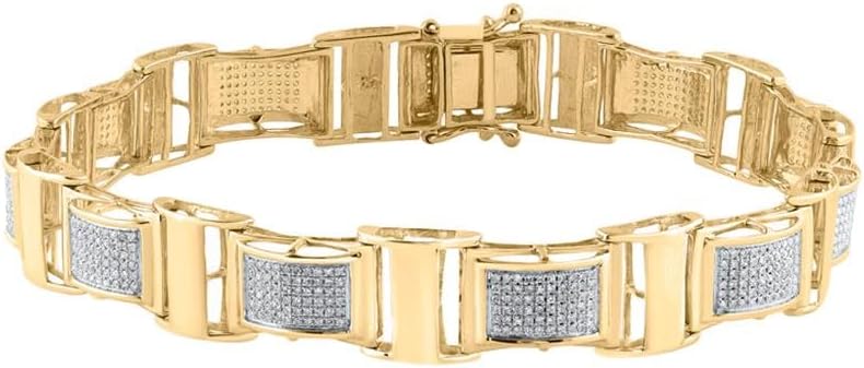 Jewels By Lux 10K Yellow Gold Mens Round Diamond Link Tennis Bracelet 1 1/4 Cttw