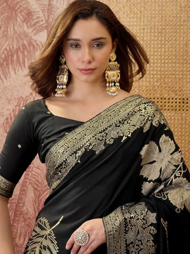 Image of SIRIL Women's Banarasi Silk Jacquard Zari Work Saree With Unstitched Blouse Piece
