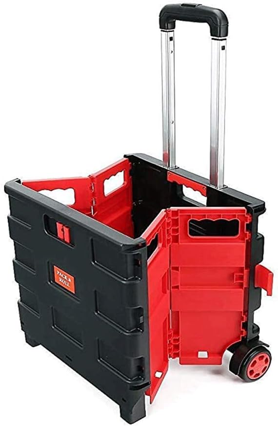 Folding Shopping Trolley, with Retractable Aluminum Handle Compact Storage Rolling Tote Bag Trolley Support 250 Pounds, for Office School Warehouse
