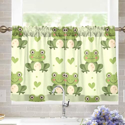 MFTJYO Frog Cute Little Animal Kitchen Curtains 24 Inch Length Small Window Curtains Rod Pocket Blackout Cafe Curtains Short Light Filtering for Bathroom Tier Curtains Sets 2 Panels