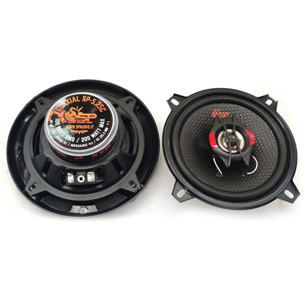 KIT SET PER SP AUDIO SP-5.25C 2 altoparlanti coassiali a 2 vie da 13 cm 130 mm 5,25", da 100 watt rms e 200 watt max, impedenza 4 ohm, sensibilità 85 db, per auto, a coppia + griglie omaggio