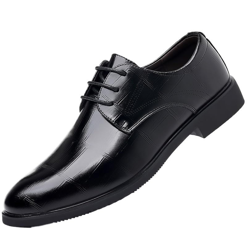 Mens Dress Oxford Italian Leather Evening Breathable Slip Resistant Block Heel Anti-Slip Rubber Sole Office Business Fashion Lace Up
