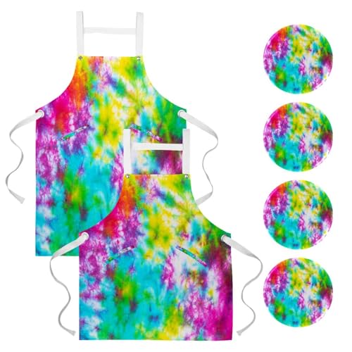 Lot de 2 tabliers de cuisine multicolores avec broches pour bar et bistrot