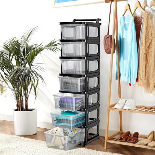Image of TEKCOOL Plastic Drawer Organizer Self Standard Rectangular Multi Purpose Modular Drawer System Large Chest of Drawer Organizer for Home Office,Product Dimension When assembeled (7xl, Transparent hex);