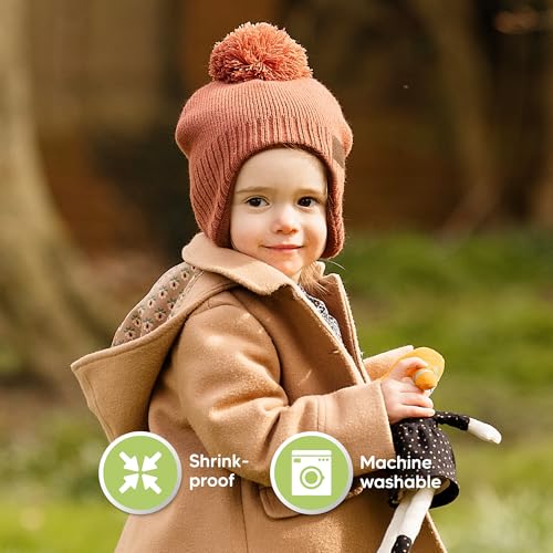 Image of Baby Beanie Winter Hat 6-36 Months - Cute Pom Winter Baby Hats with Earflaps, Soft & Stretchy Knit Toddler Beanies for Infant, Newborn 6-36 Months Boys, Girls, Cozy, Warm Fall Essentials (Tea Rose, M)