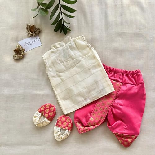 Image of Picksparrow Baby Boy Shirt-Dhoti Pants-Booties (Cotton Silk, Checks)