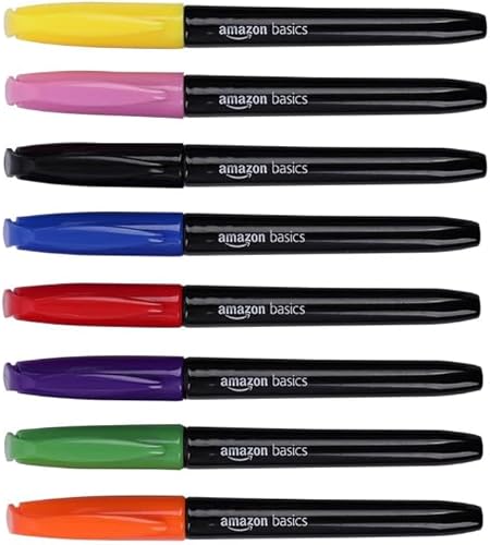 Amazon Basics Marcadores de tela vibrantes, colores surtidos, paquete de 8